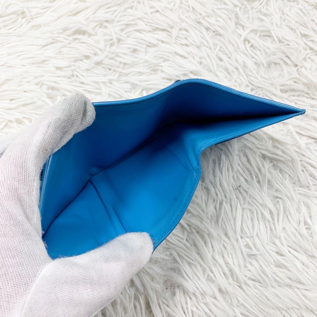 【✨美品✨】ボッテガヴェネタ 三つ折り財布 マキシイントレチャート ブルー