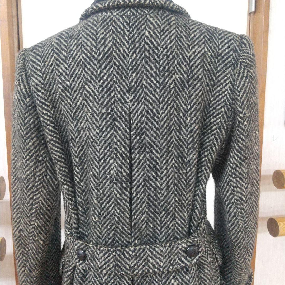 イヴサンローラン ダブルブレストコート ヘリンボーン ツイード 別珍ベロア切替