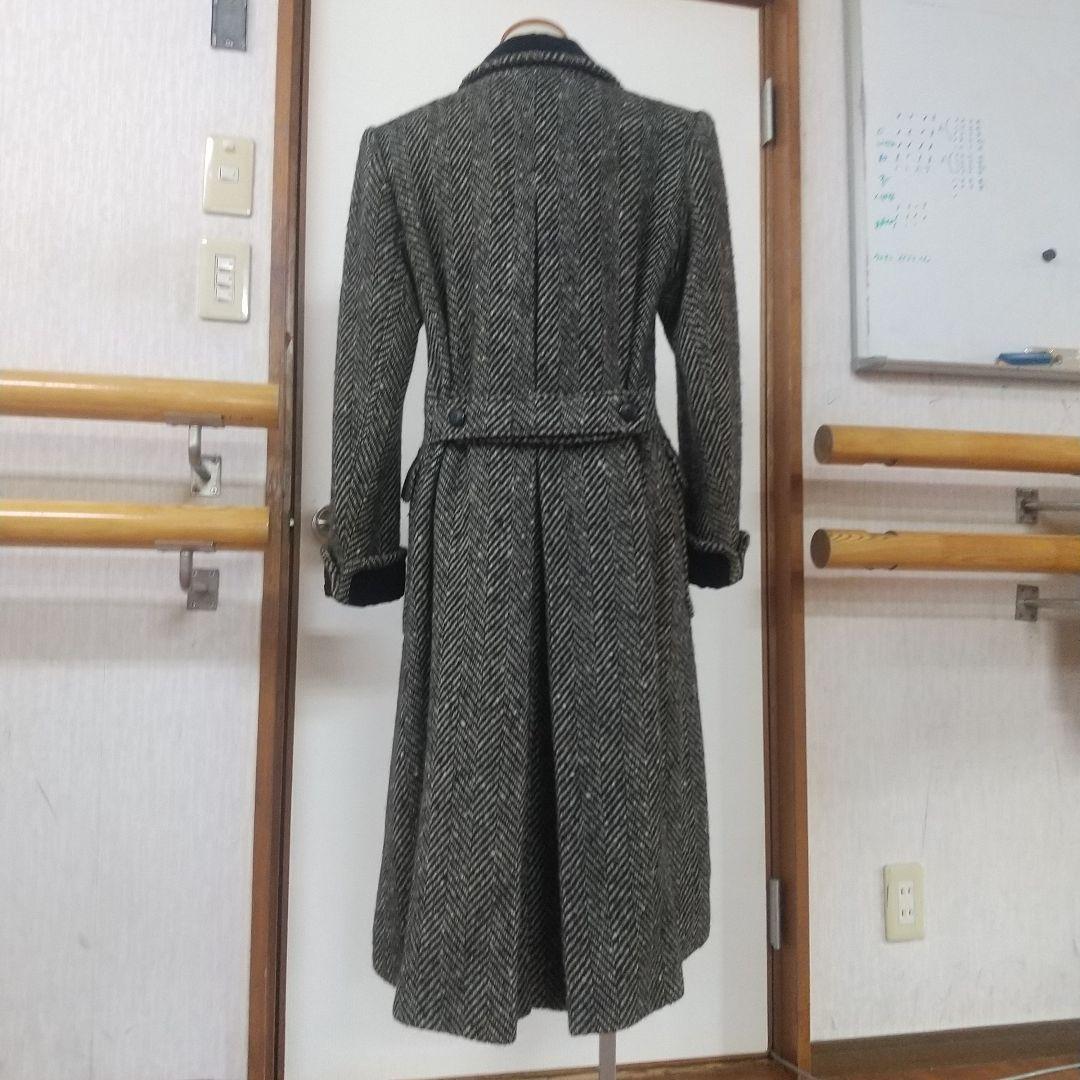 イヴサンローラン ダブルブレストコート ヘリンボーン ツイード 別珍ベロア切替