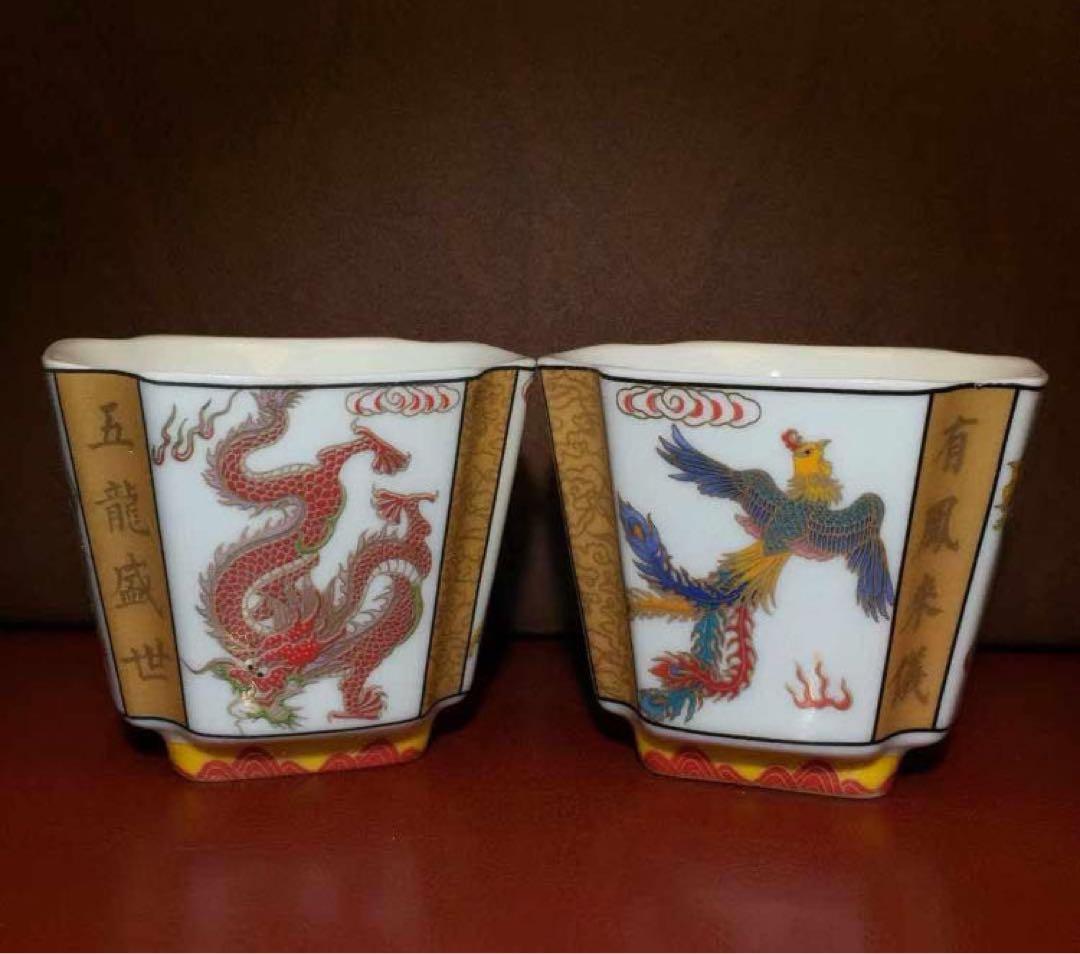 中国古美術骨董品・旧蔵粉彩陶芸　大清乾隆年製龍鳳双碗・五龍盛世・有鳳来儀・極細工