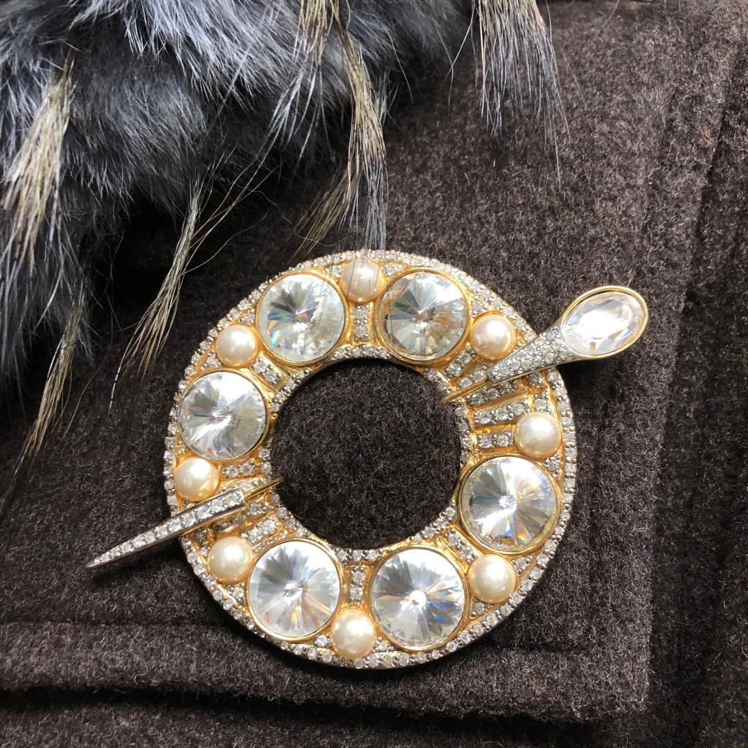 希少 VALENTINO バレンチノ 特大 ラインストーン パール ブローチ