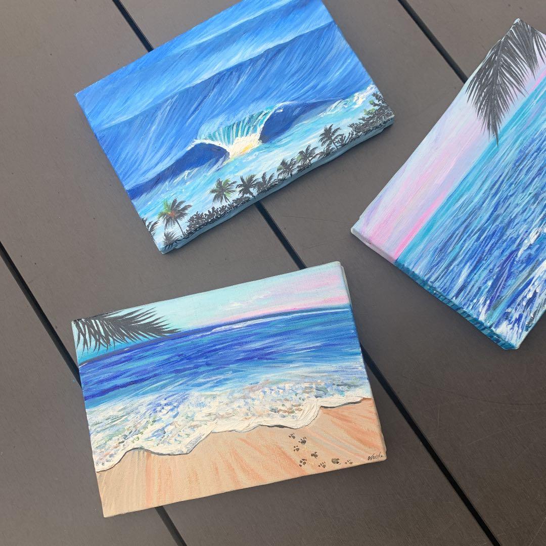 海の絵　ビーチ　ハワイ　絵　油絵キャンパス　絵の具　アート　インテリア　ギフト