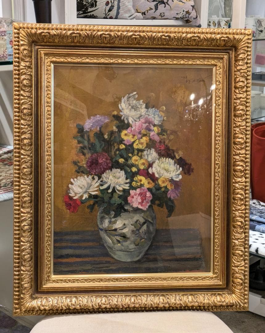 【新品6万円額縁】 油絵 花の絵 金縁 額入り 油彩 飾り額 高級金縁額