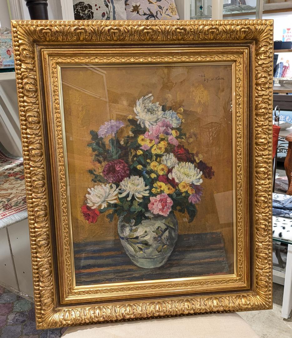 【新品6万円額縁】 油絵 花の絵 金縁 額入り 油彩 飾り額 高級金縁額