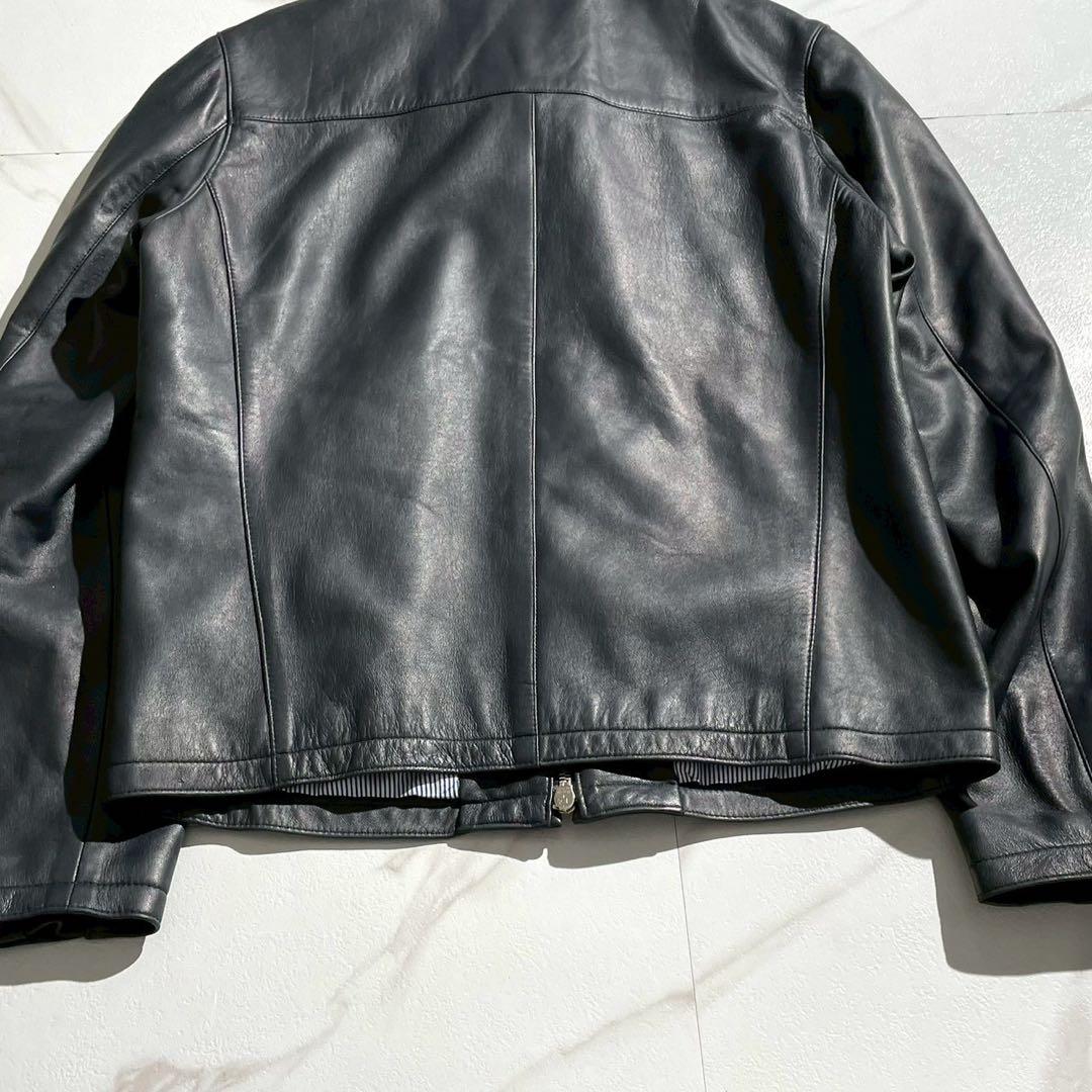 【美品】チンクワンタ レザージャケット 羊革 ネイビー ストライプ シングル