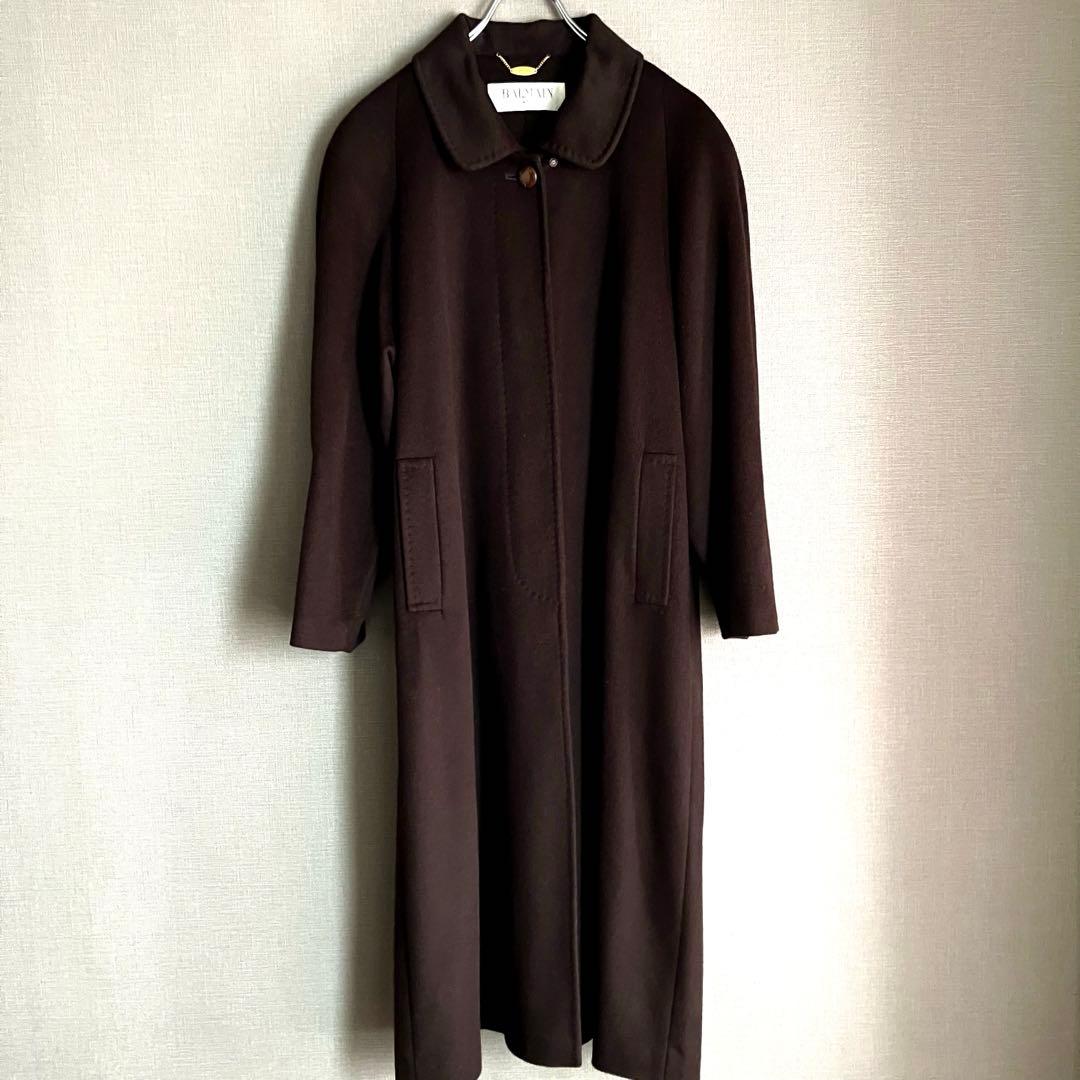 ✨極美品✨BALMAIN カシミヤ混×シルク チェスターコート ロング ブラウン