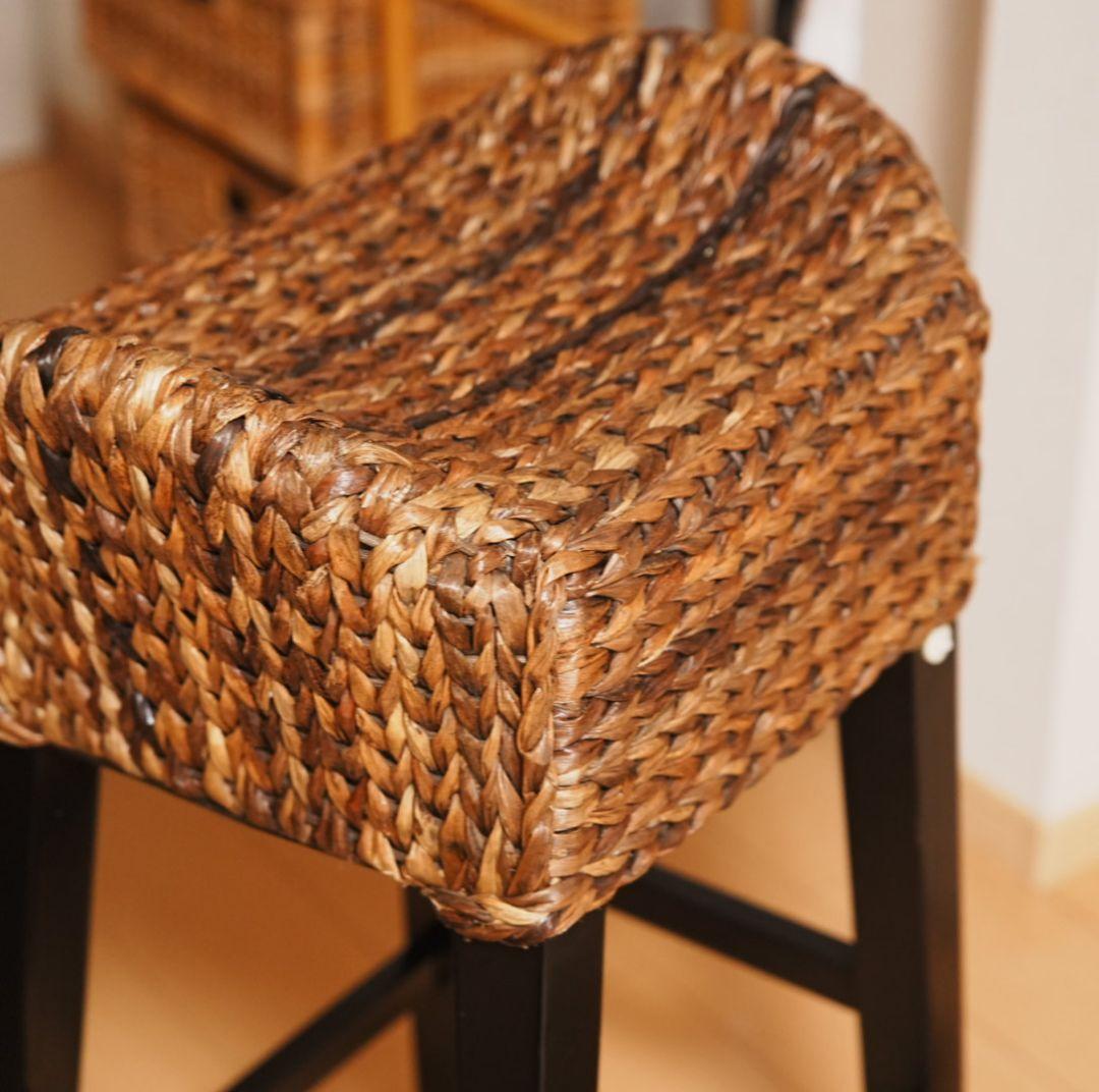 【美品】スツール カウンターチェア アジアン家具 ラタン 昭和レトロ