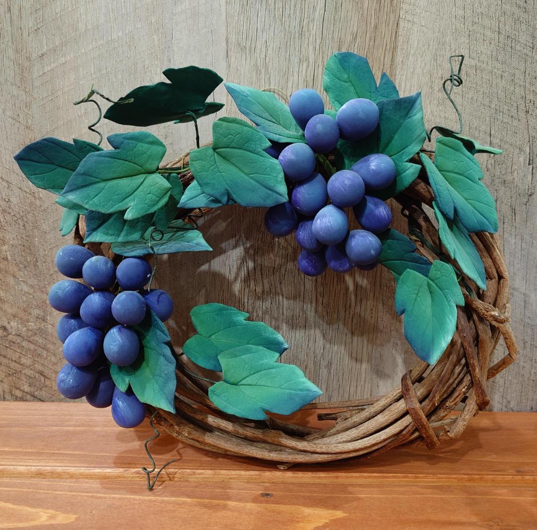 パン 食品サンプル 特注品 まとめ売り バスケット＋ぶどうリース付 ハンドメイド
