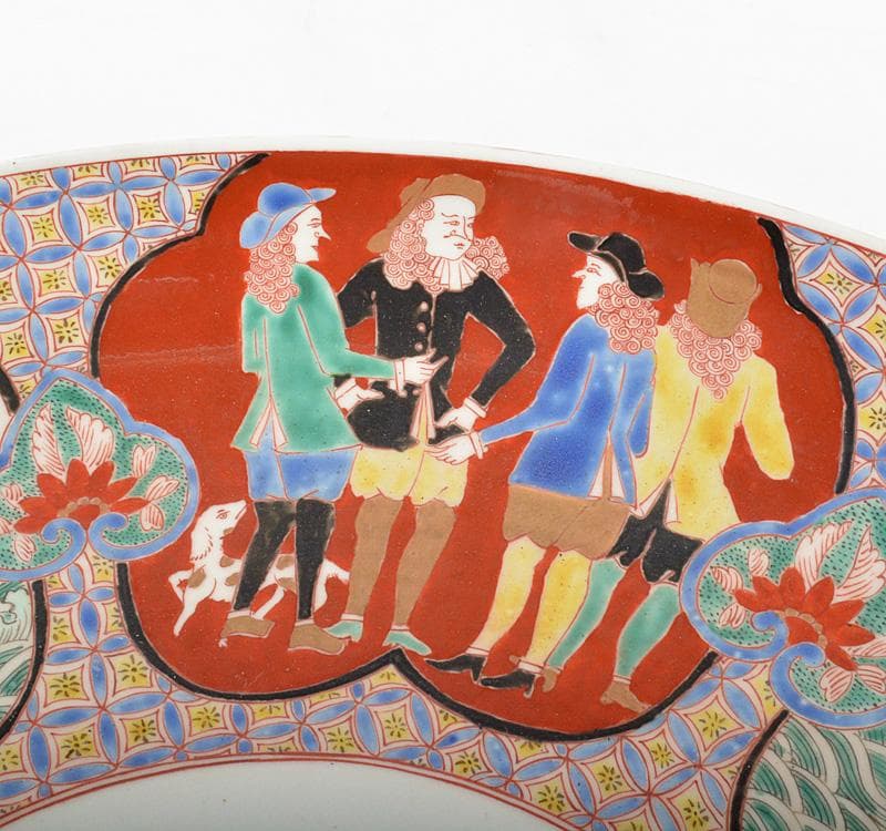 伊万里焼　古伊万里　錦手南蛮人黒船文　大皿　飾皿　D　R4863C