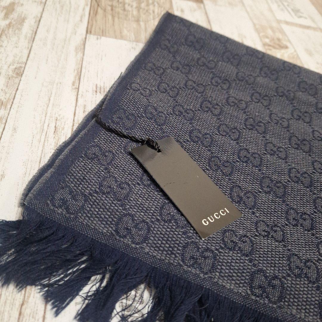 【未使用品】GUCCI マフラー ウール GG グレー ライン タグ付き