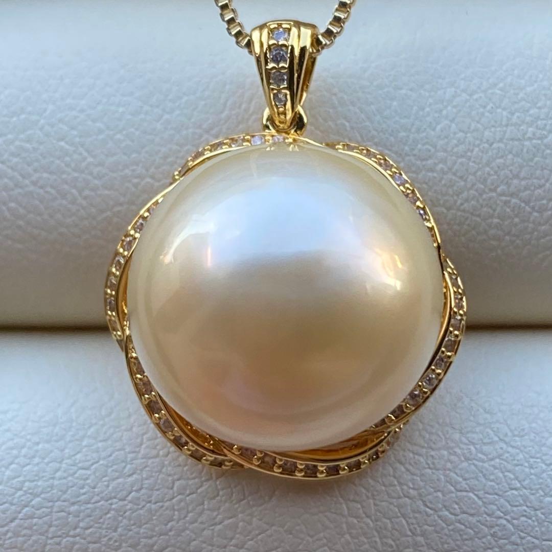 本真珠　南洋白蝶真珠ネックレストップ　15.3mmシャンパンゴールドPT753