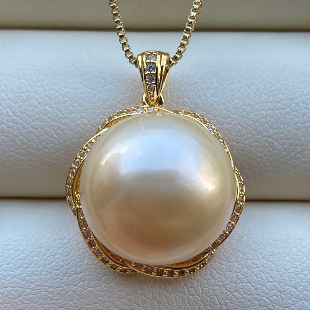 本真珠　南洋白蝶真珠ネックレストップ　15.3mmシャンパンゴールドPT753