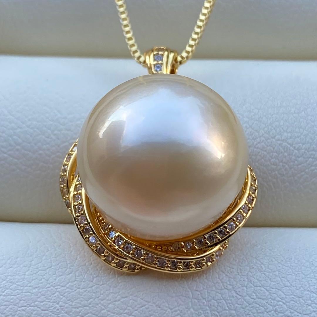 本真珠　南洋白蝶真珠ネックレストップ　15.3mmシャンパンゴールドPT753