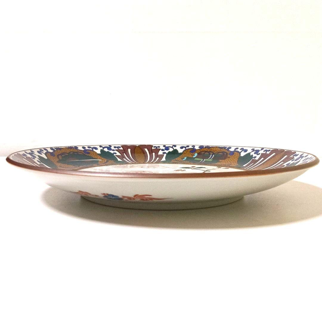 美品 九谷焼 九谷仙龍 大皿 飾皿 古九谷花鳥（皿立付）30cm