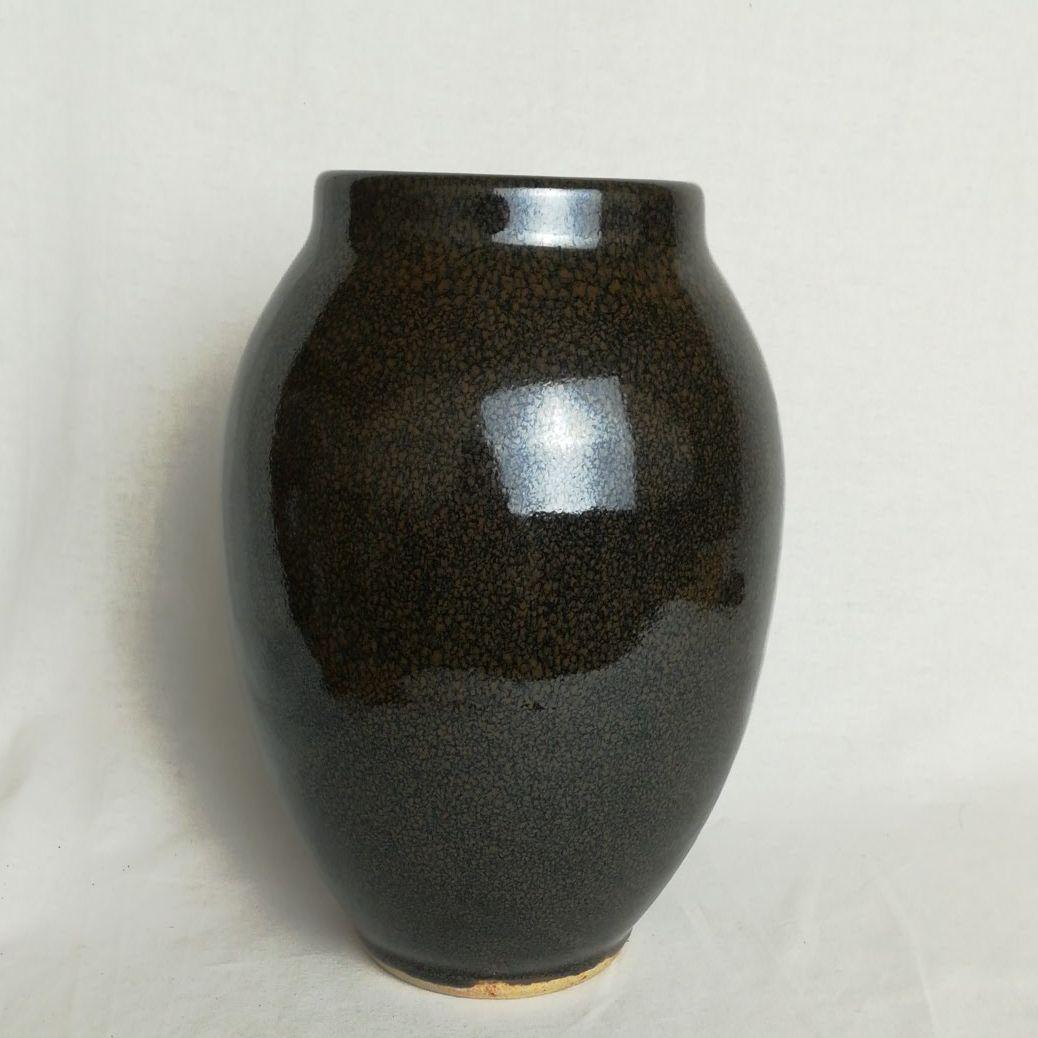 益子焼　菊池晃　油滴天目釉　花入　花生　壺　共箱