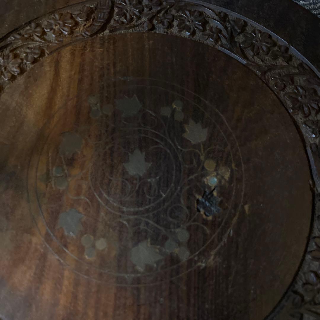 INDIA製 インド製　木製3段サイドテーブル　アンティーク