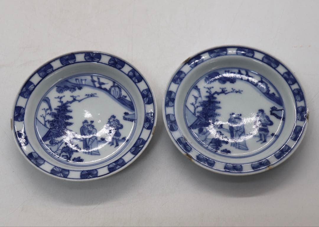 中国　染付　寅生佳器　人物紋小皿2点　送料込み250106