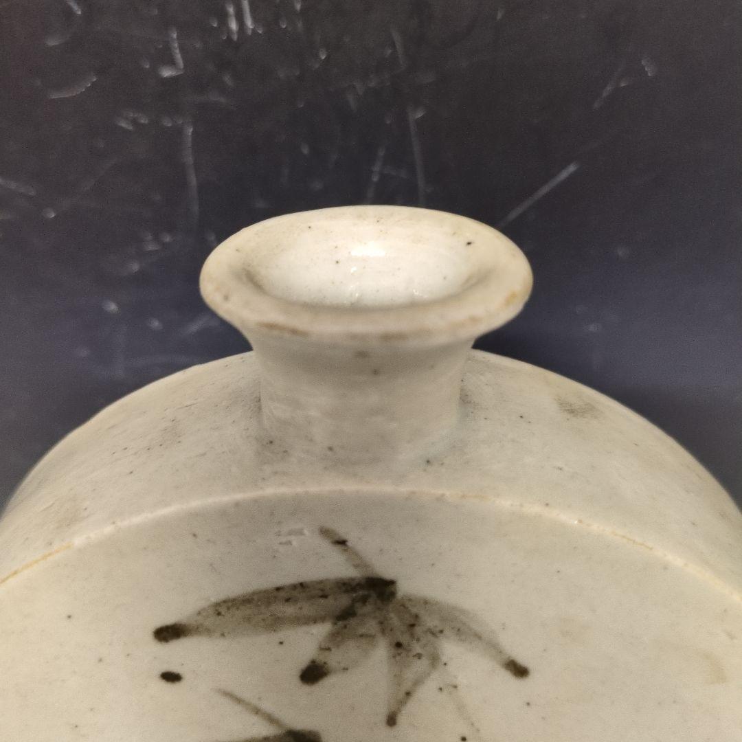 李朝白磁鉄絵竹文扁瓶 李朝時代