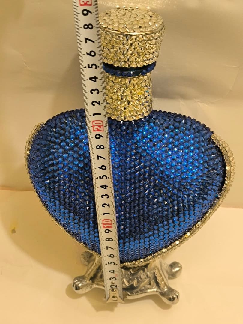 ハート型ガラスボトル 青と銀のクリスタル装飾