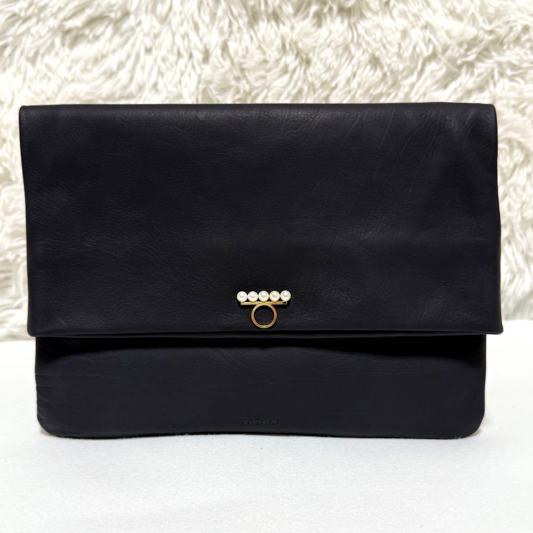 美品 タサキ バランス パール クラッチバッグ カーフレザー 5連 真珠 ポーチ