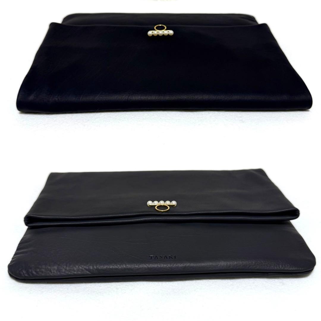 美品 タサキ バランス パール クラッチバッグ カーフレザー 5連 真珠 ポーチ