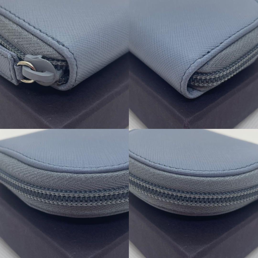 【未使用級/付属品完備】プラダ ケース レザー ラウンドファスナー 青