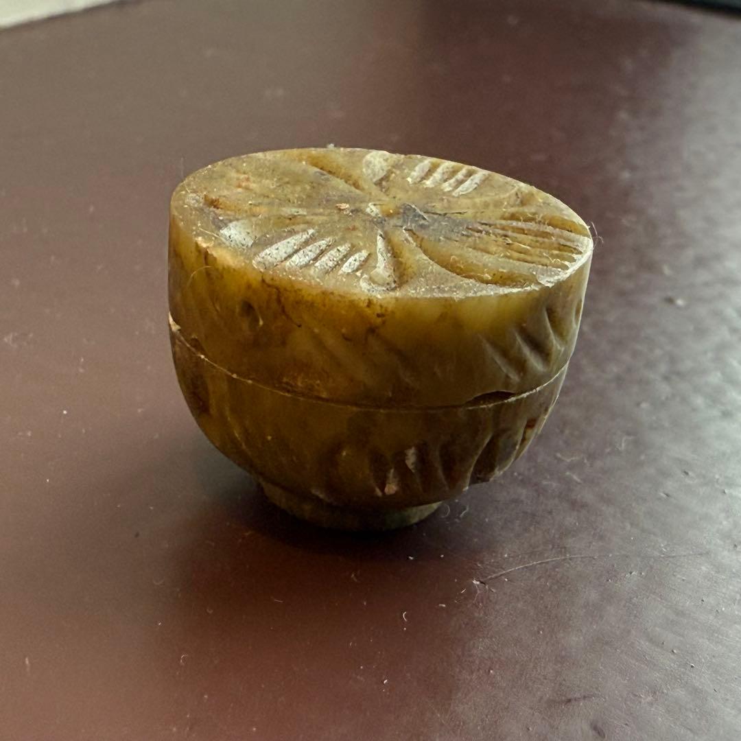 手彫 滑石製 大理石製 香合 蓋開閉式 極上 小型携帯香合 24mm高さ18mm