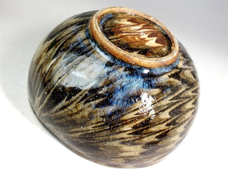 ☆ 上田恒次 作 練上鶉文 茶碗 共箱 上手です!! B3