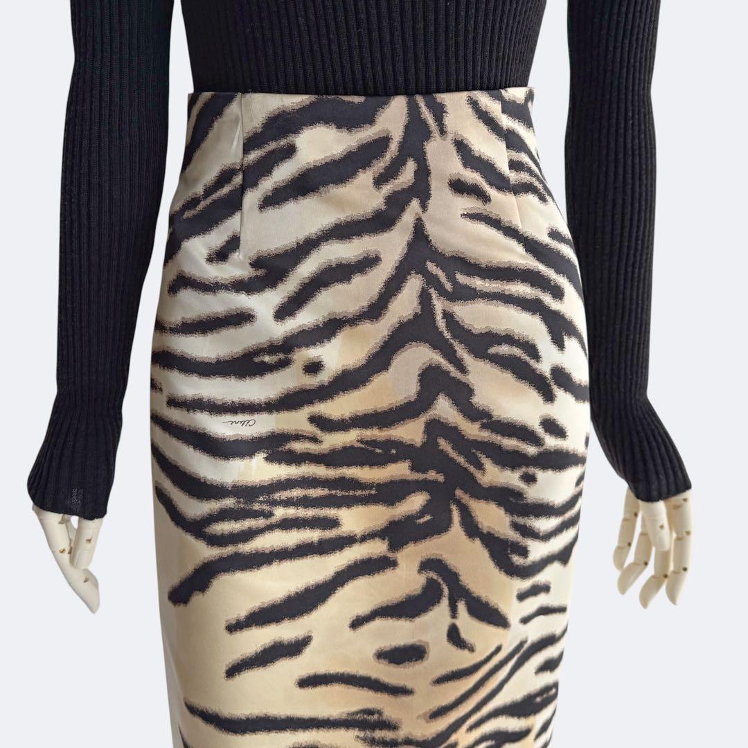 CELINE セリーヌ タイガープリント シルク混ミディスカート フランス製