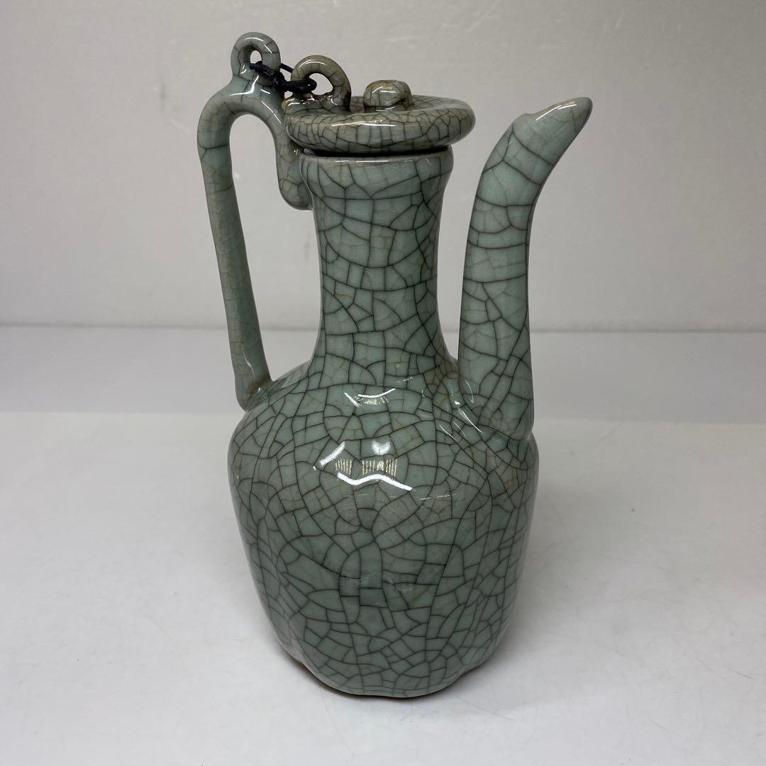 専用　中国古窯　哥窯青磁　ヒビ焼　水注　東さ7-0330①