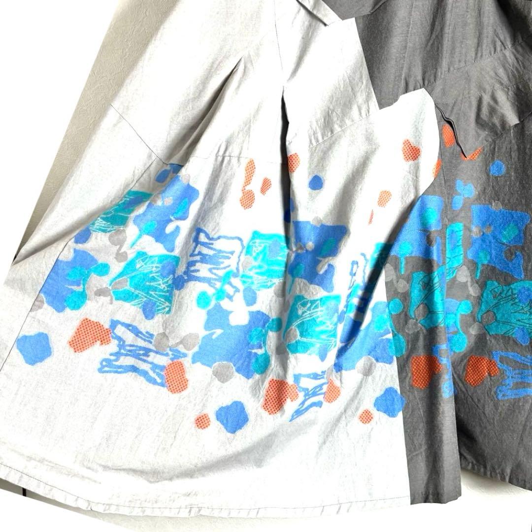 どんこ　慈雨　変形バルーン　かぼちゃ　フレアスカート グレー 青