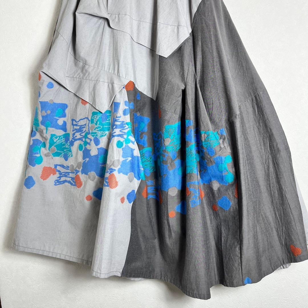 どんこ　慈雨　変形バルーン　かぼちゃ　フレアスカート グレー 青