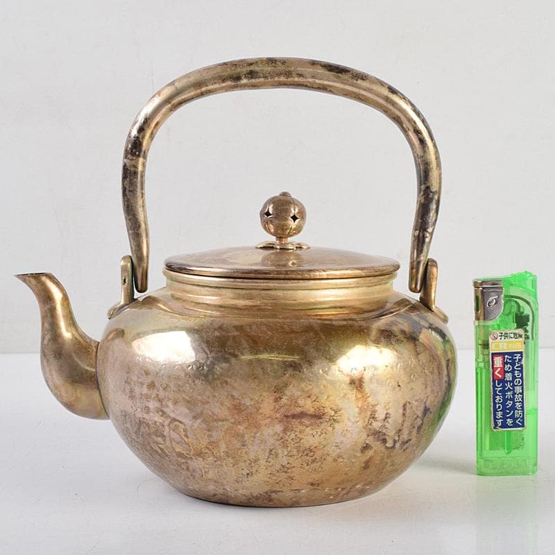 煎茶道具　いぶし銀　銀流　湯沸　約424g　時代箱付　M　R9460