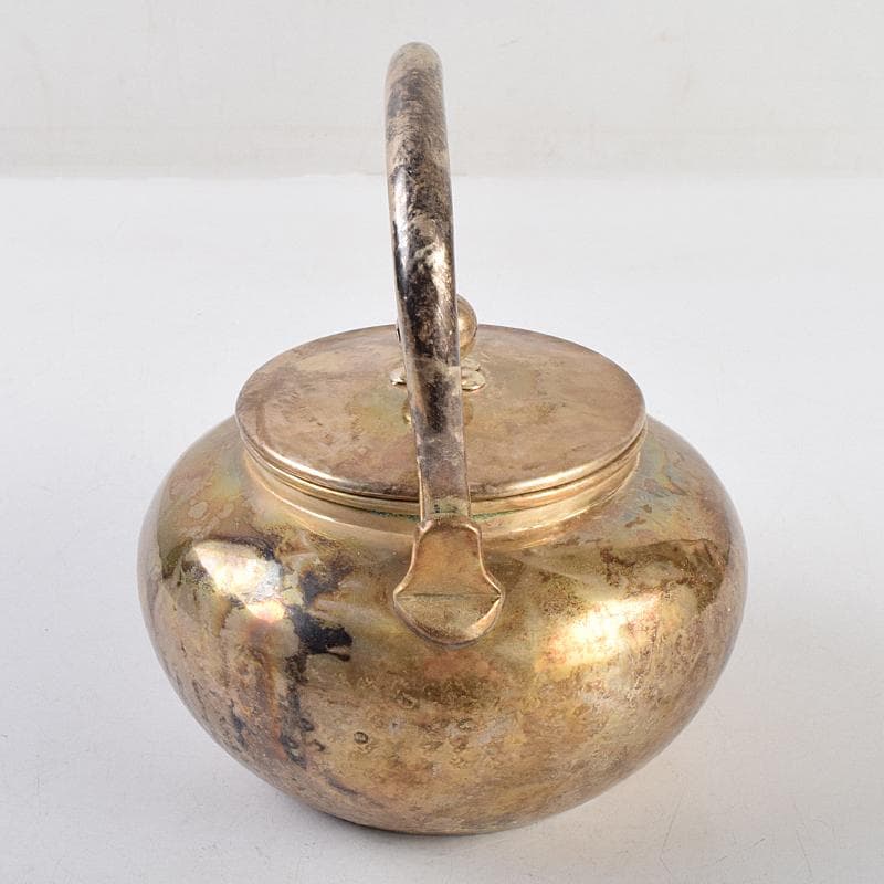 煎茶道具　いぶし銀　銀流　湯沸　約424g　時代箱付　M　R9460