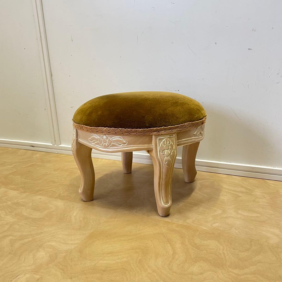 グリーン イタリア製 猫脚 小型スツール② ミニスツール オットマン 椅子