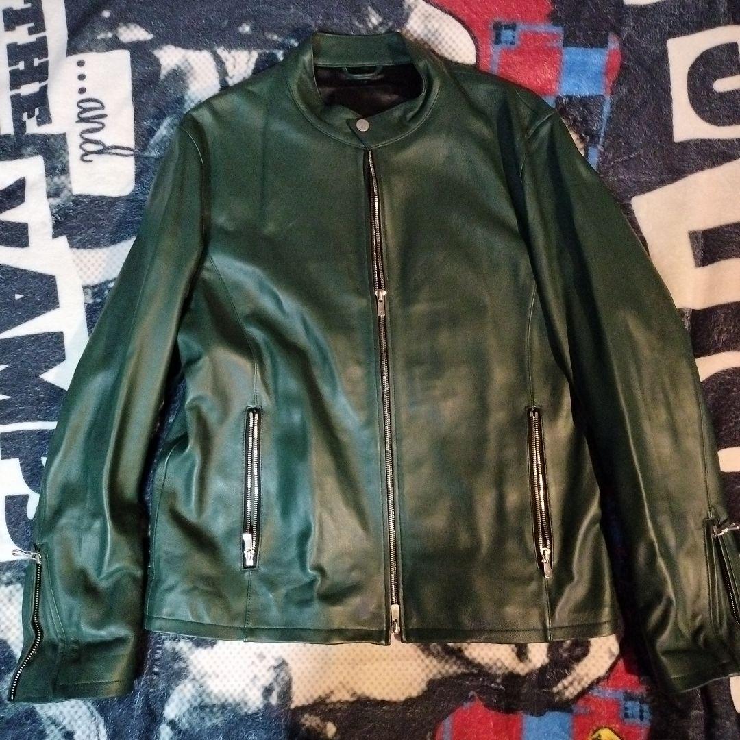 ジャックローズ　ダークグリーン レザー シングルライダースジャケット　本革