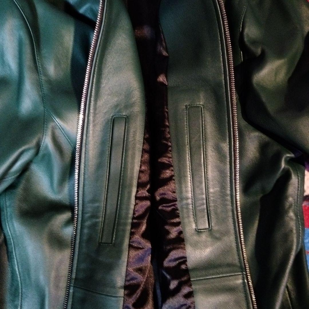 ジャックローズ　ダークグリーン レザー シングルライダースジャケット　本革