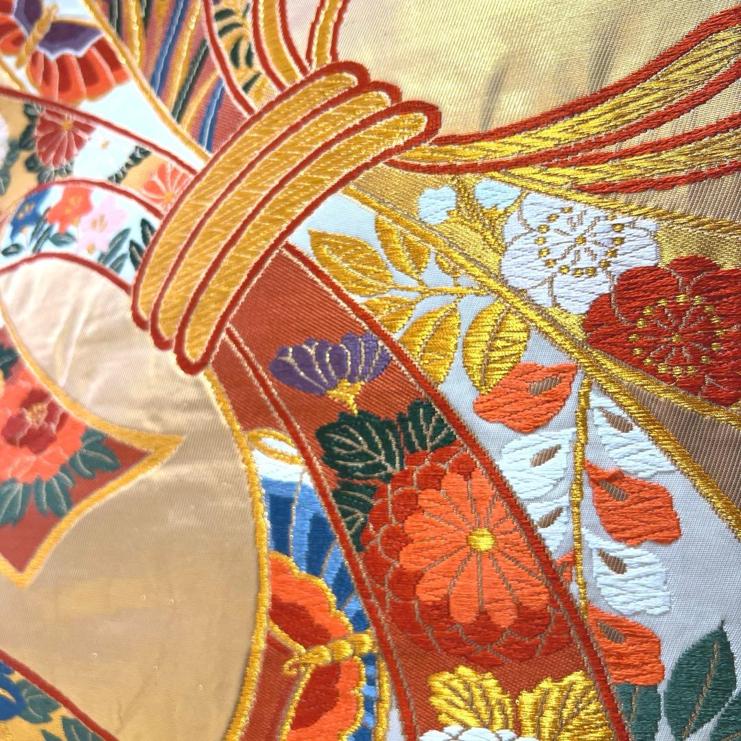 434 振袖フルセット やや難あり 正絹 緑 グリーン 金彩 駒刺繍 暈し染め