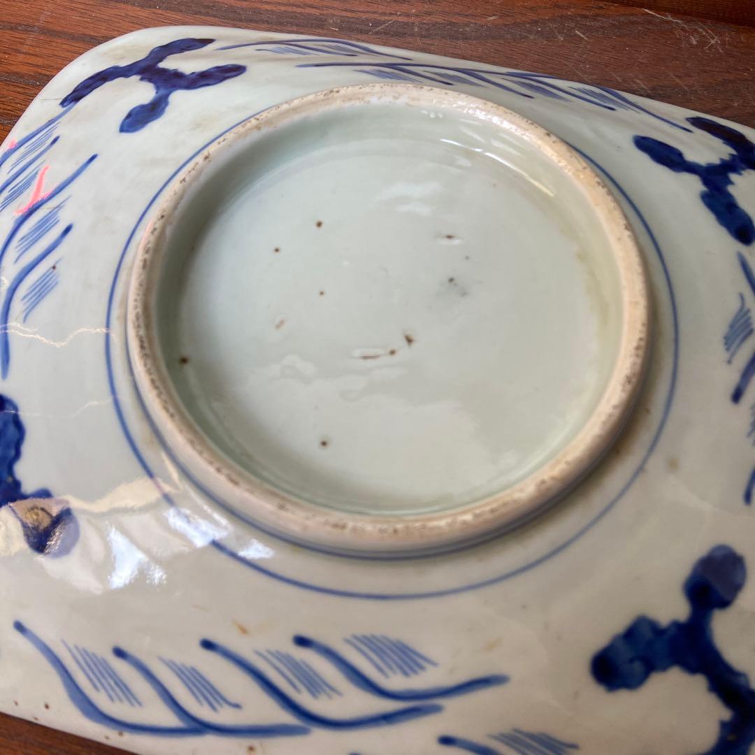 古伊万里染付鶴亀松竹梅四方皿 江戸時代　茶碗2点