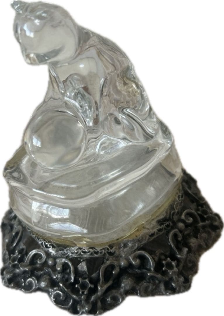 フランスアンティーク　ヴィンテージ　猫　硝子の飾り　エタン