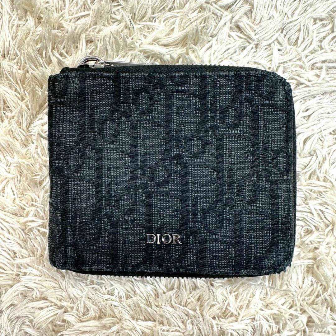 【美品】クリスチャンディオール 二つ折り財布 グレー キャンバス トロッター