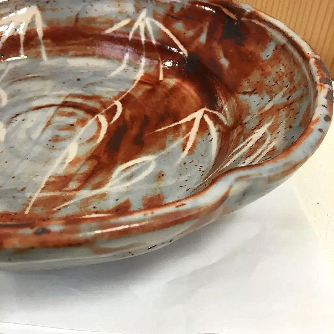 美濃焼 　志野焼　 大皿　桐箱付き　田中源也/作　A5787