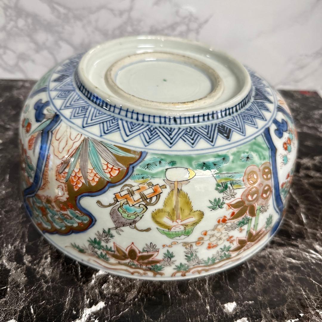 江戸期、色絵金蘭手、極上、花鳥人物図。箱付き。