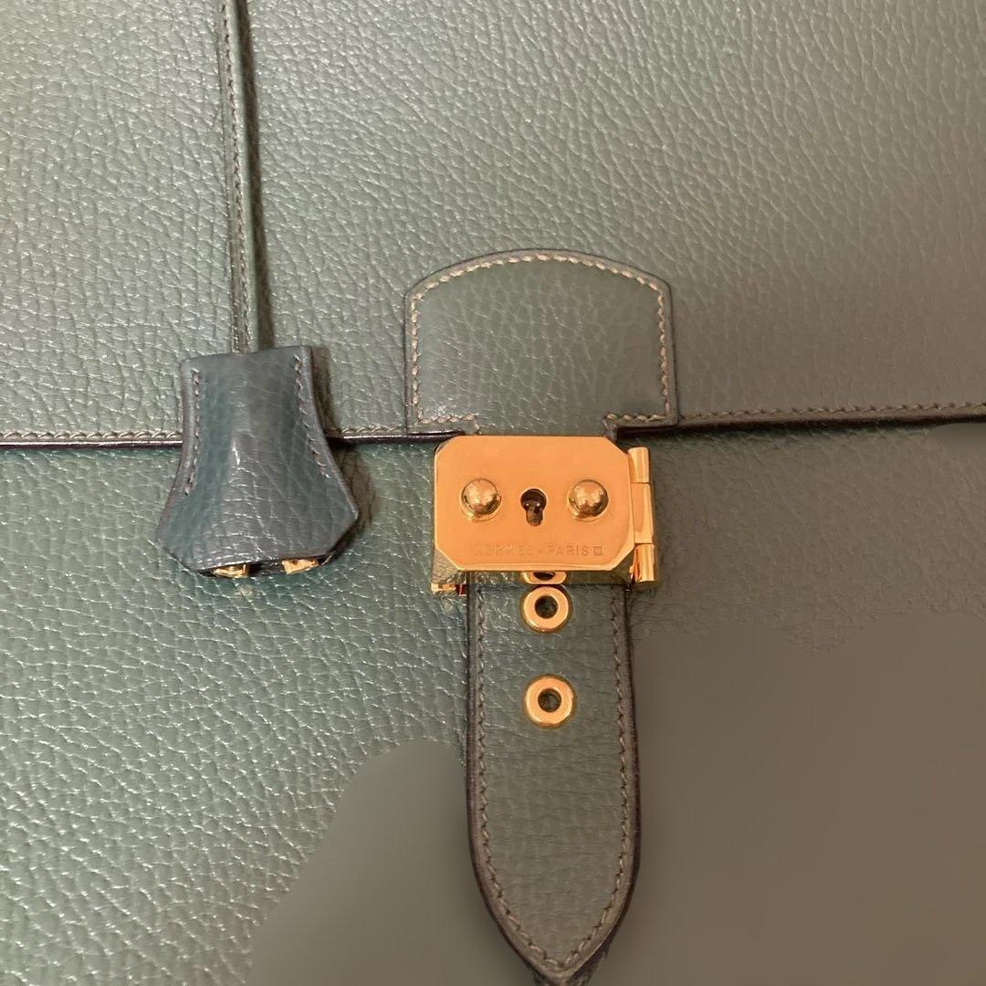 ダークグリーン レザー ビジネスバッグエルメス