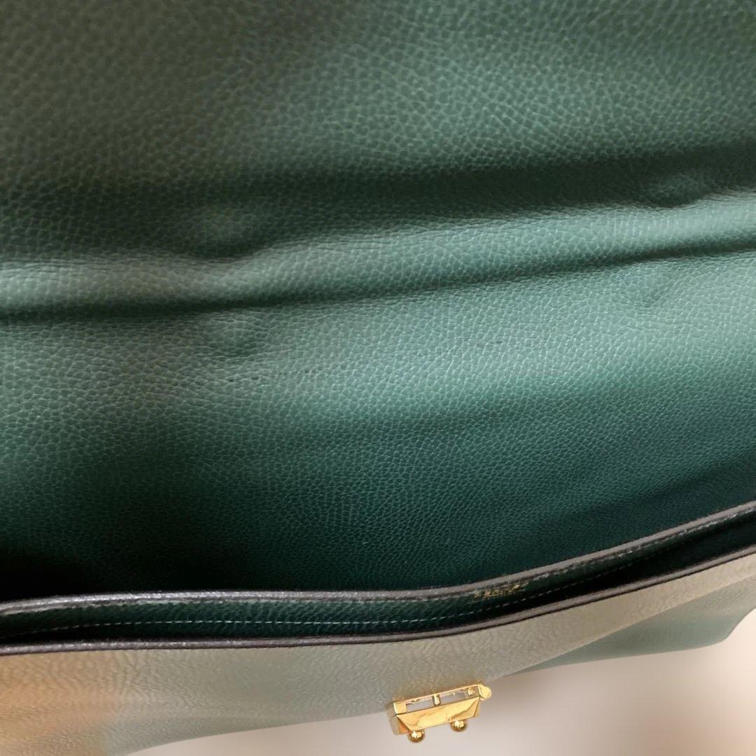 ダークグリーン レザー ビジネスバッグエルメス