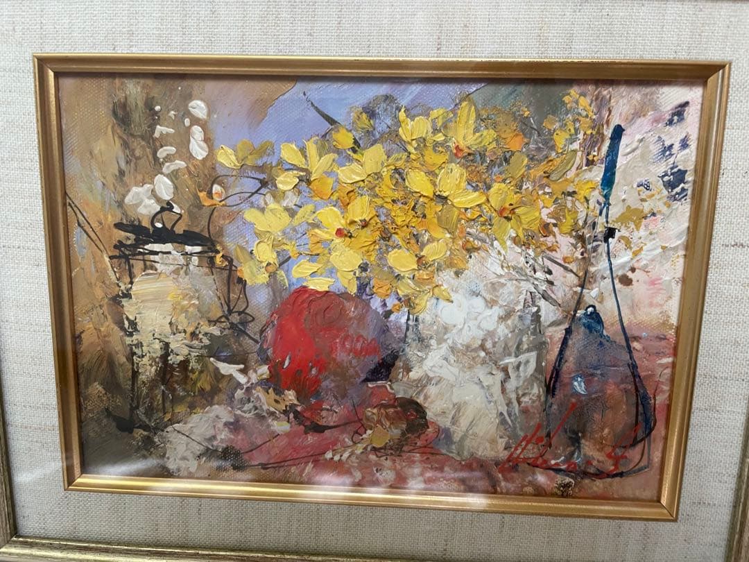 新品同様 池田秀郎 油彩原画 直筆サイン 豪華額装 SM 花 箱入り