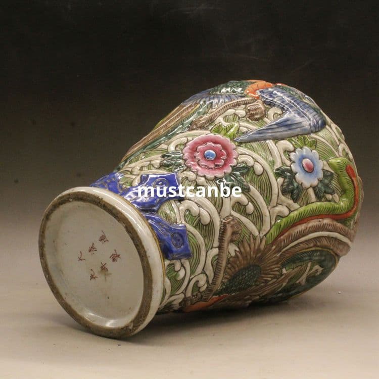 清道光彫刻パステル鳳紋梅瓶 景徳鎮 陶磁器 装飾品 現代工芸品 美術品 置物