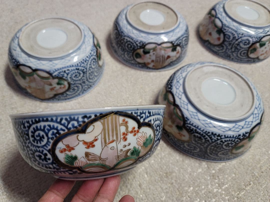 値下げ限界早い者勝ち無傷蔵だし　古伊万里　蛸唐草三方窓鯉滝登り見込四君子松竹梅鉢