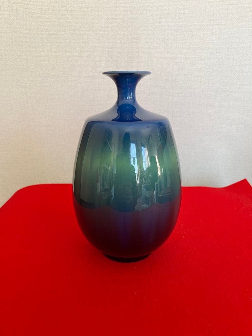 人間国宝 柳雨軒 三代 徳田八十吉 碧明釉 壺 管理T250 共箱 陶歴付