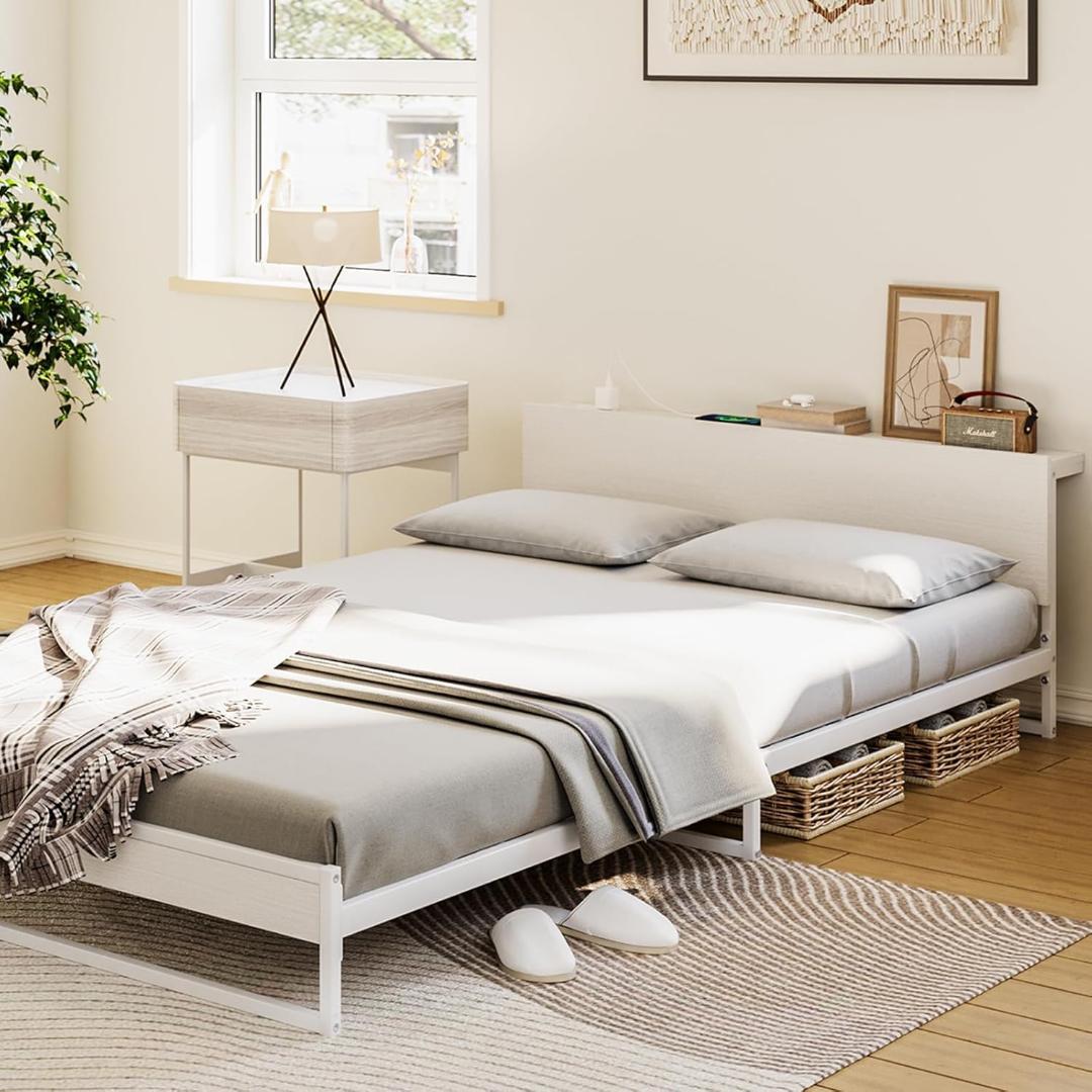 INNONAKA 2口コンセント宮棚付き ローベッド ベッドフレーム シングル